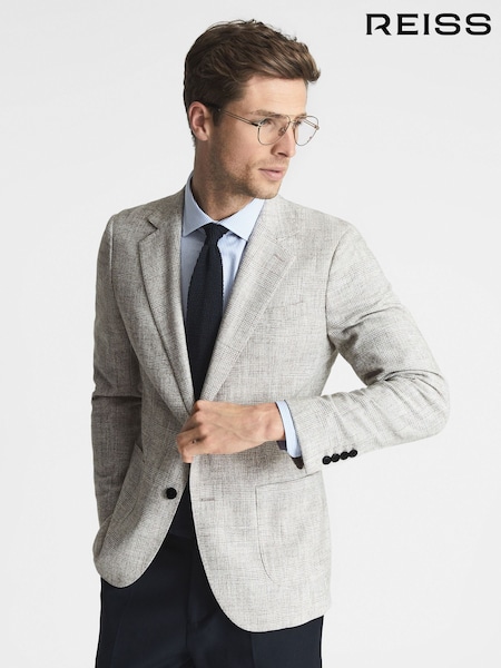 Reiss Oatmeal Lindhurst Slim Fit Single Breasted Check Blazer (U42228) | €231