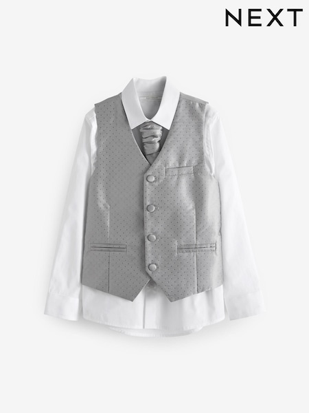 Silver Waistcoat, Shirt & Cravat Occasion Set (12mths-16yrs) (U42741) | €9 - €11