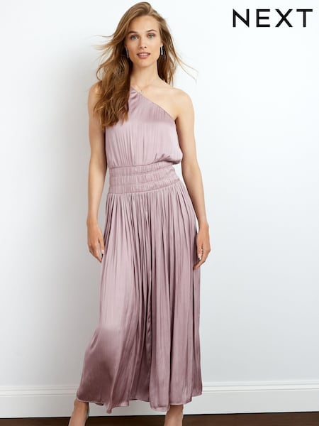 Rose clair - Robe mi-longue asymétrique en satin plissée (U43105) | € 20