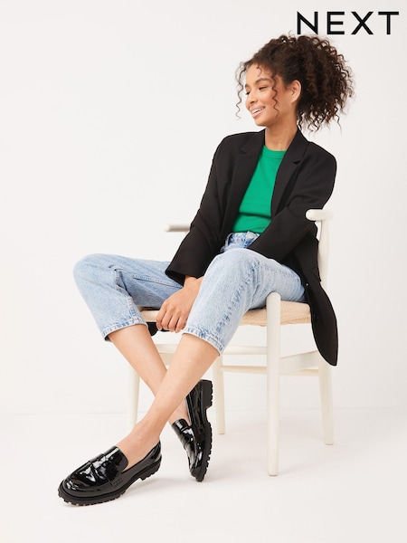 Black Extra Wide Fit Forever Comfort® Clean Patent Chunky Loafer Shoes (U43963) | €24