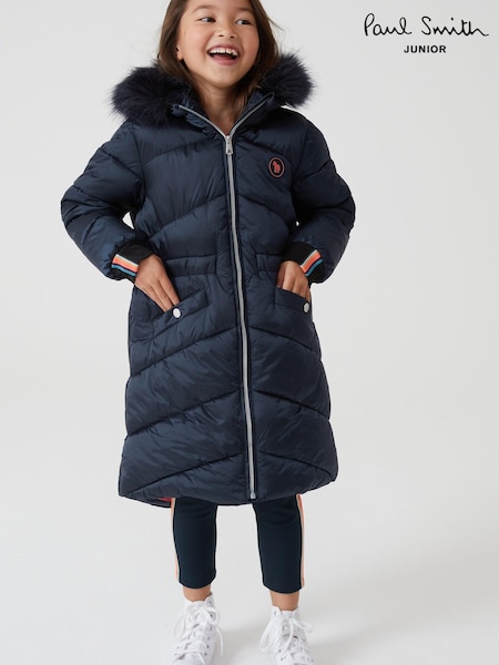 Paul Smith Junior Girls Shower Resistant Navy Parka Coat (U44623) | €114