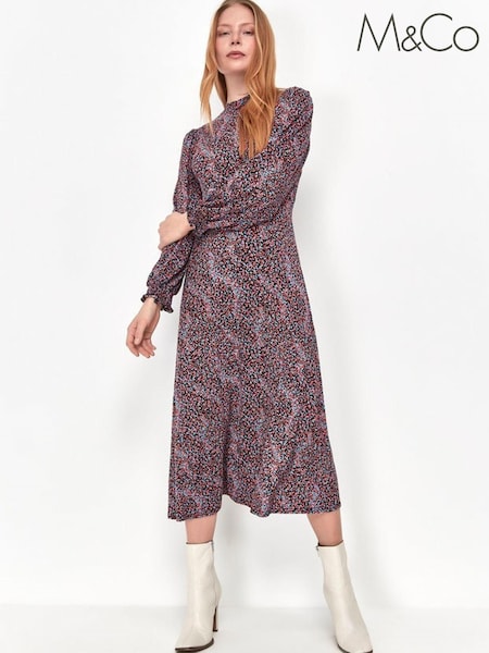 M&Co Black Ditsy Floral Midi Dress (U44815) | €21.50
