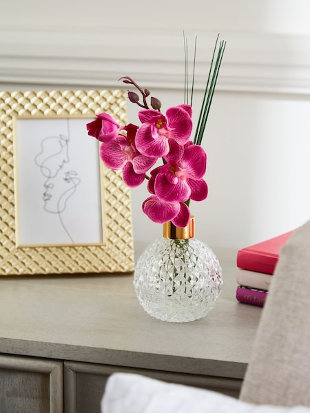 Pink Artificial Orchid In Faceted Glass Vase (U45365) | €14