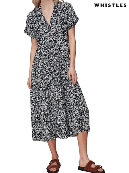 Whistles Black Abstract Smudge Tiered Dress (U45627) | € 56