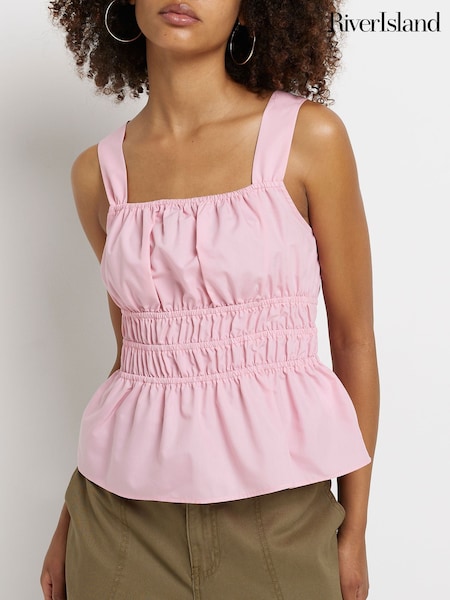 River Island Pink Light Poplin Shirred Cami (U45931) | €13