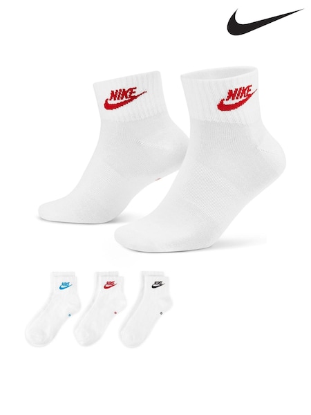 Nike White/Red Everyday Essential Ankle 100% Cotton Socks 3 Pack (U47541) | €21.50
