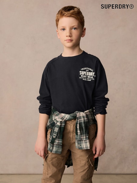 Anthrazitgrau - Superdry Long Sleeve Workwear Printed T-Shirt (U47930) | 25 € - 34 €