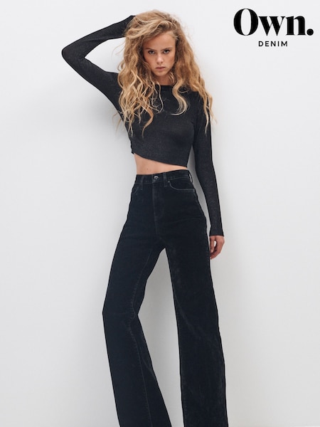 Black Velvet High Waist Wide Leg Jeans (U48669) | €37
