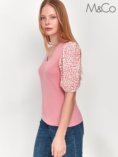 M&Co Pink Animal Print Chiffon Sleeve Top (U48788) | €9