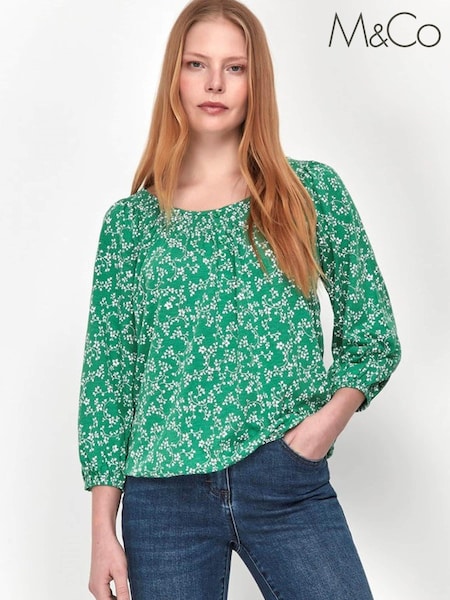 M&Co Green Floral Top (U48790) | €7