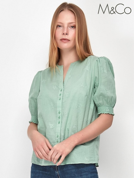 M&Co Green Floral Embroidered Blouse (U48797) | €9