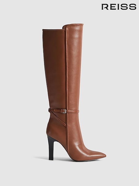Reiss Tan Caitlin Leather Knee High Boots (U49180) | €470