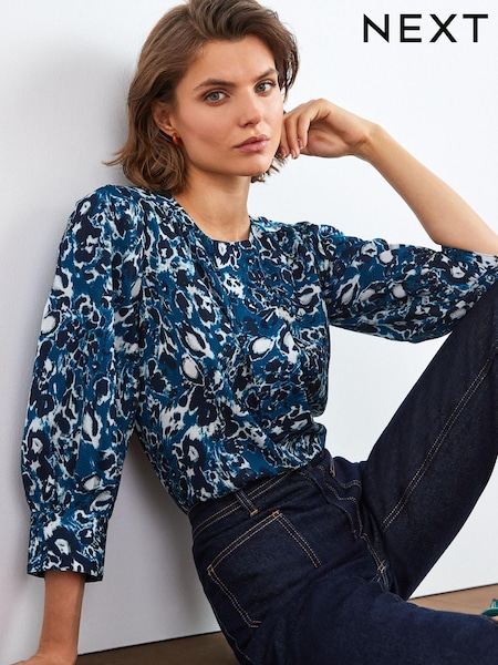 Zelenomodra Modra leopardjim vzorcem - 3/4th Sleeve Top (U49298) | € 12