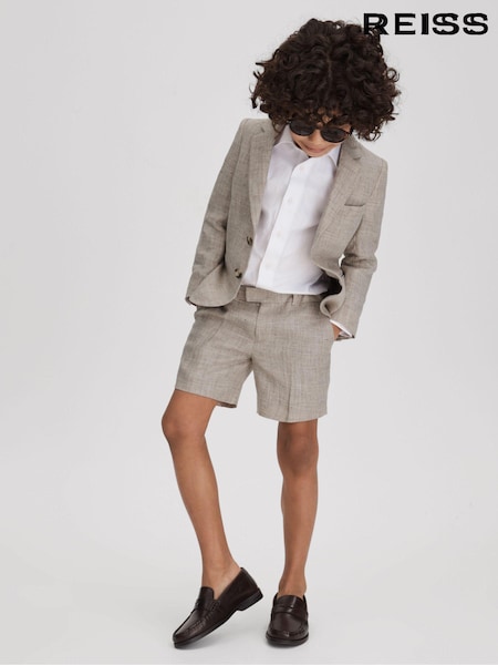 Reiss Oatmeal Auto 3-9 yrs Single Breasted Textured Linen Blazer (U49329) | 794 QAR