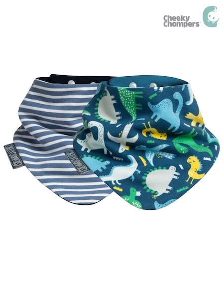 Cheeky Chompers Dino & Stripes Dribble 100% Cotton Baby Bibs 2 Pack (U49447) | €18