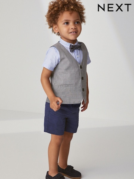 Blue 4pc Waistcoat, Shirt, Shorts & Bow Tie Set (3mths-9yrs) (U49597) | €30 - €36
