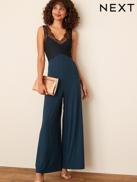 Сине-зеленый - Lace Trimmed Jumpsuit (U49955) | €23