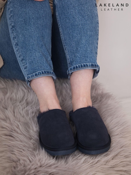 Lakeland Leather Blue Ladies Sheepskin Clog Winter Slippers (U4V690) | ₪377