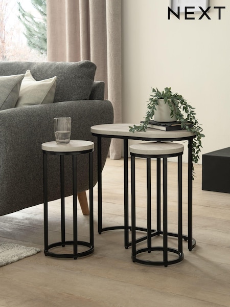 Grey Bronx Oak Effect Round Set of 3 Nest of Tables (U50104) | €275