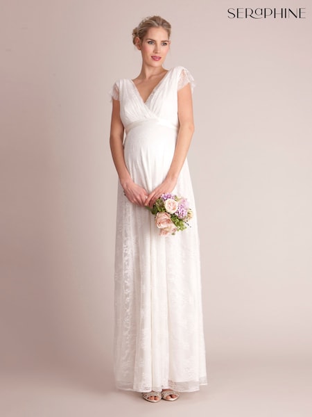 Seraphine Long Lace V-neck Maternity Bridal Gown (U50449) | ‏2,007‏₪