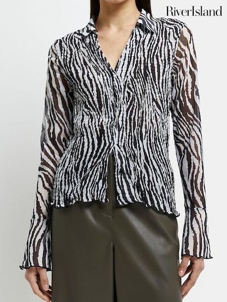 River Island Black Ls Aop Shirred Shirt (U50882) | €10