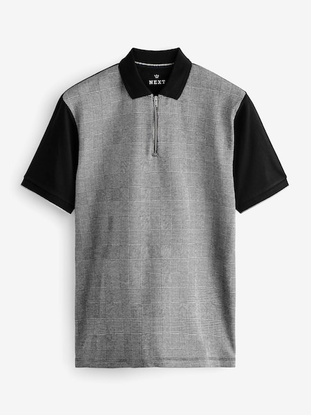 Black/Grey Check Print Polo Shirt (U51045) | €11