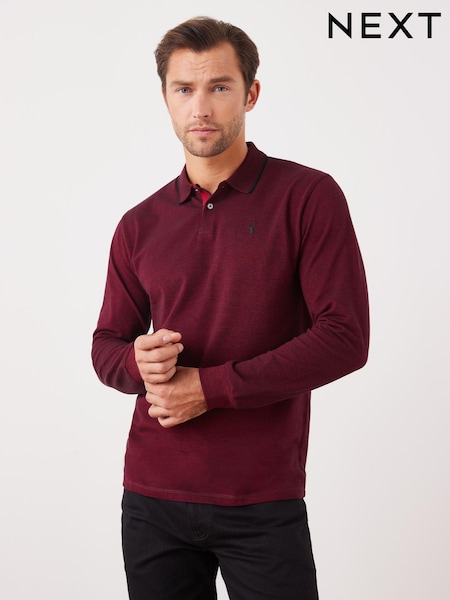 Burgundy Red Oxford Long Sleeve Pique Polo Shirt (U51161) | LEI 103