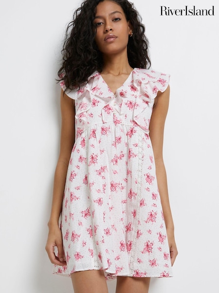 River Island Pink Medium Frill Smock Mini Dress (U52126) | €26