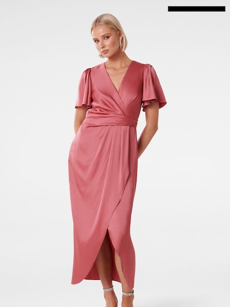 Forever New Pink Forever New Estelle Flutter Sleeve Midi Dress (U52573) | €42