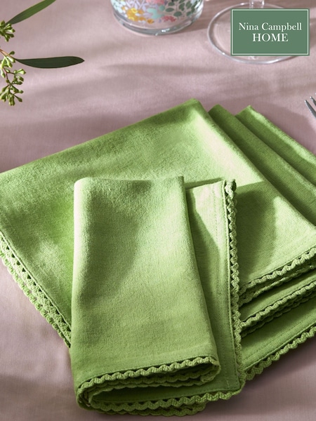 Nina Campbell Set of 4 Green Lace Trimmed Napkins (U52795) | €32