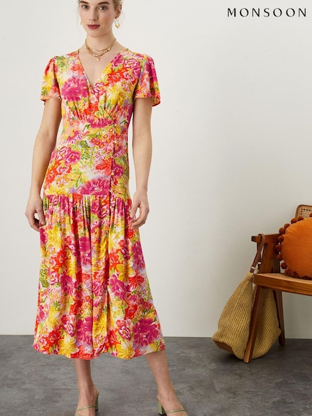 Monsoon Yellow Oskana Floral Wrap Dress (U52869) | €30