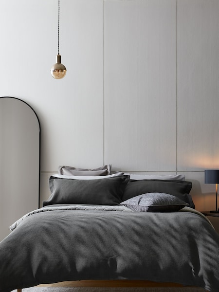 Charcoal Grey Waffle Duvet Cover and Pillowcase Set (U53181) | OMR8 - OMR15