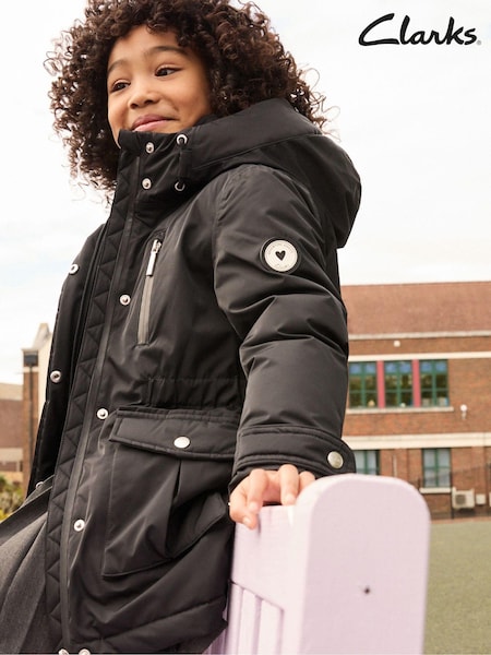 Clarks Black Waterproof Girls Parka Coat (U53404) | $118 - $123