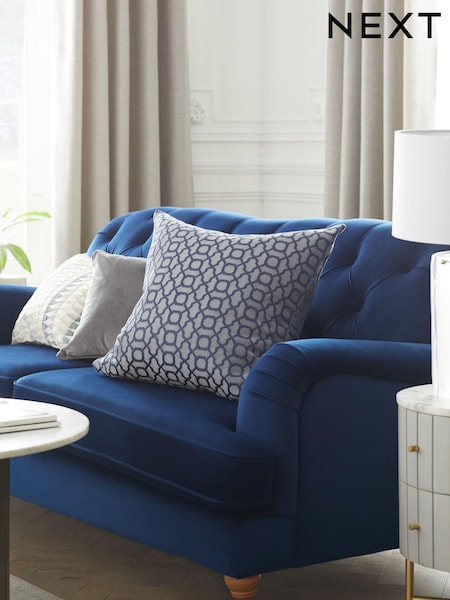 Navy Blue Woven Geometric 59 x 59cm Cushion (U53694) | €12.50