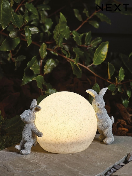 Grey Playful Rabbits Solar Large Ball Outdoor Light (U53780) | €33