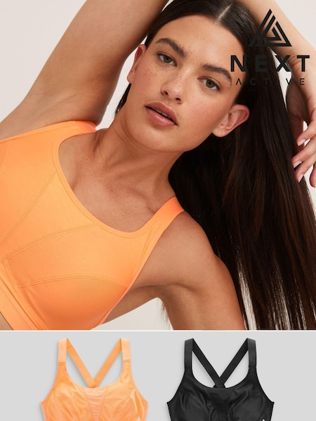 Orange/Black Active Sports High Impact Crop Tops 2 Pack (U54197) | €8