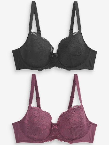 Black/Plum Purple Pad Balcony DD+ Lace Bras 2 Pack (U54216) | €9
