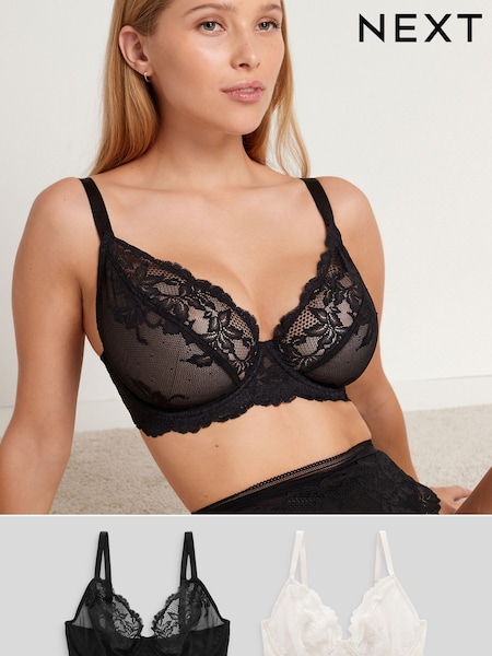 Black/Cream Non Pad Plunge DD+ Lace Bras 2 Pack (U54246) | € 11