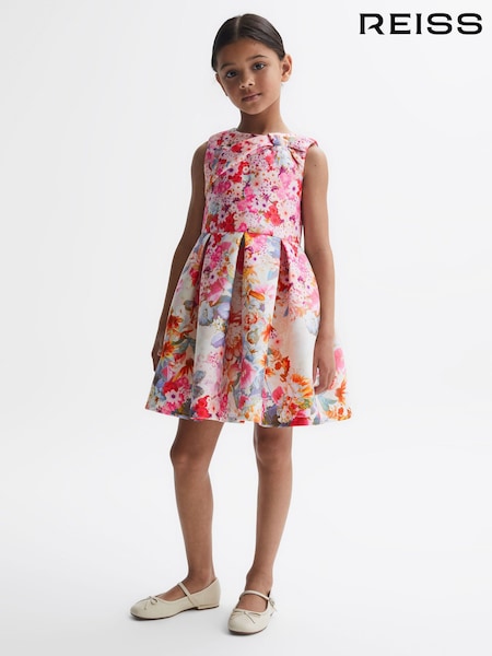 Reiss Orange Emily 9-14 yrs Scuba Floral Printed Dress (U54580) | €37
