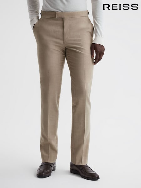 Reiss Oatmeal Wish Slim Fit Wool Blend Trousers (U54588) | AED1,138