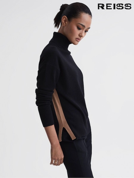 Negru/crem - Reiss Alexis Wool Blend Roll Neck Jumper (U54596) | 974 LEI