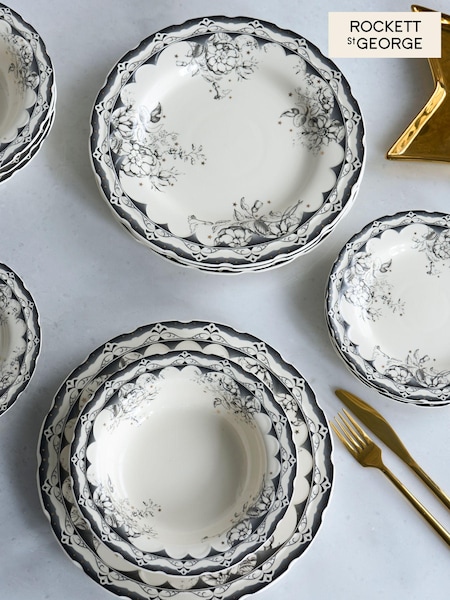 Rockett St George 12 Piece Monochrome Vintage Star Dinner Set (U54742) | €64