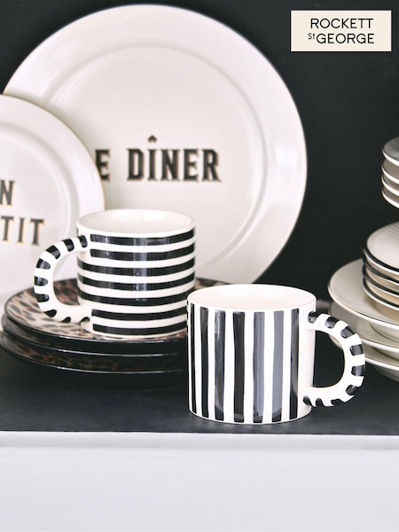 Rockett St George Set of 2 Monochrome Stripey Mugs (U54797) | €32
