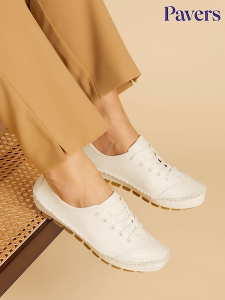Белый - Pavers Ladies Leather Lace-Up Trainers (U55876) | €57 - €60