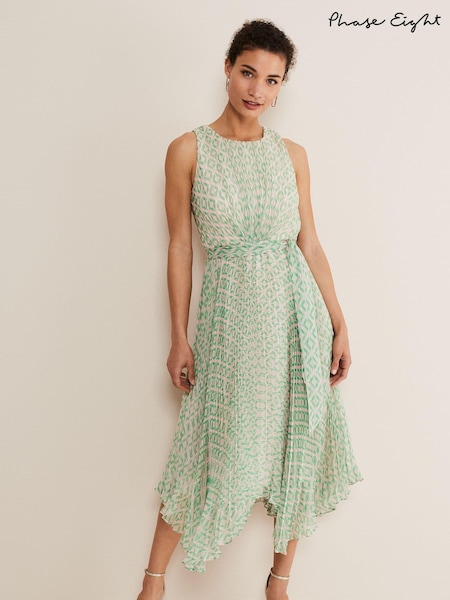 Phase Eight Green Vanya Pleated Sunray Dress (U56435) | €79