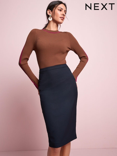 Navy Blue Tailored Midi Pencil Skirt (U57963) | €14