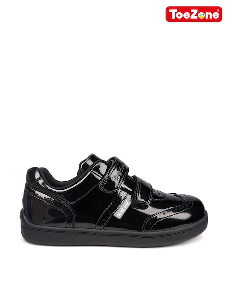 Toezone Gina Black Patent Brogue Rip Tape Fastening Shoes (U58238) | €39