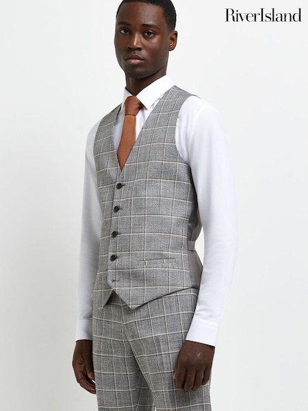 River Island Grey Grid Check Waistcoat (U58438) | €17