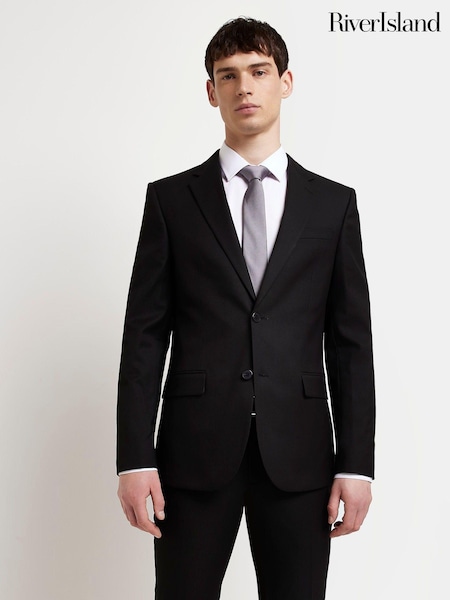 River Island Dark black Skinny 100% Cotton Twill Suit Jacket (U59171) | €38