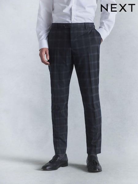 Navy Blue Slim Fit Check Suit: Trousers (U59714) | €10